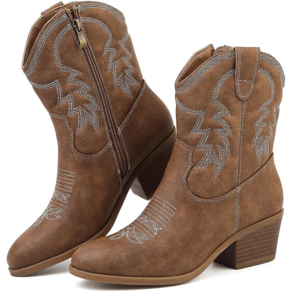 Women's Brown Leather Cow Girl Breathable Stylish Classic  Fashion Tall Boots